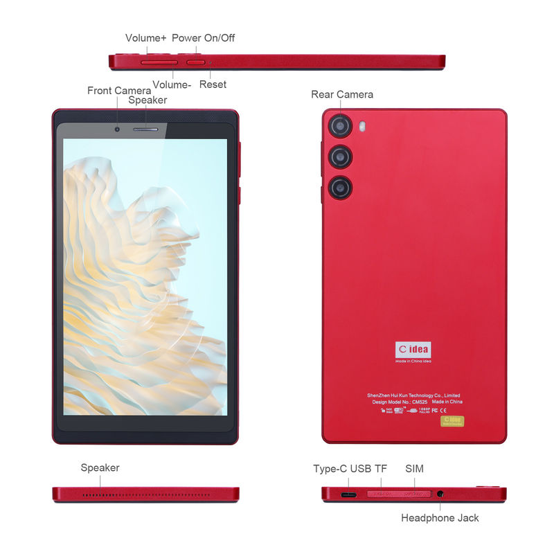 C Idea Tablet de 7 polegadas 512GB com SIM Android Tablet PC para estudantes aprendendo CM525 Vermelho