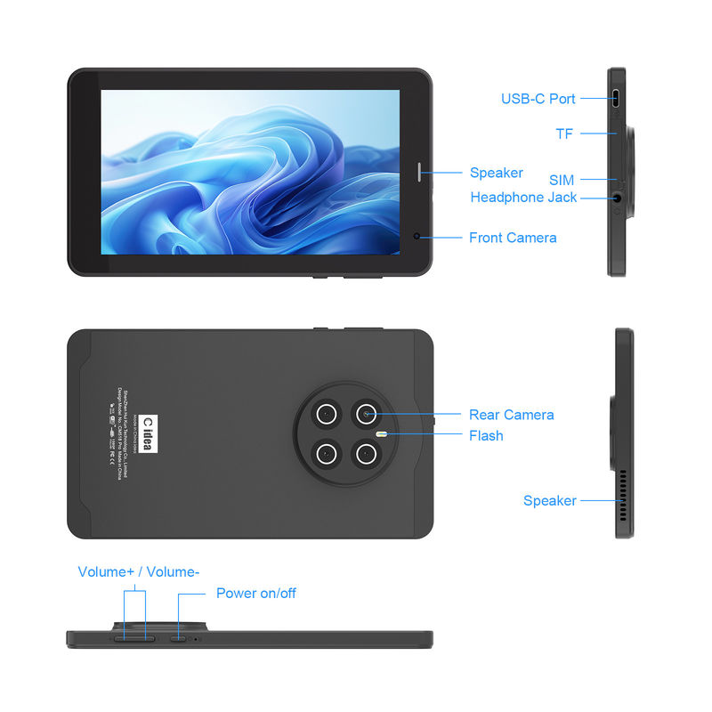 C Idea Android 13 Tablet 512GB com SIM 7 polegadas Tablet PC para estudantes CM518 Pro Preto