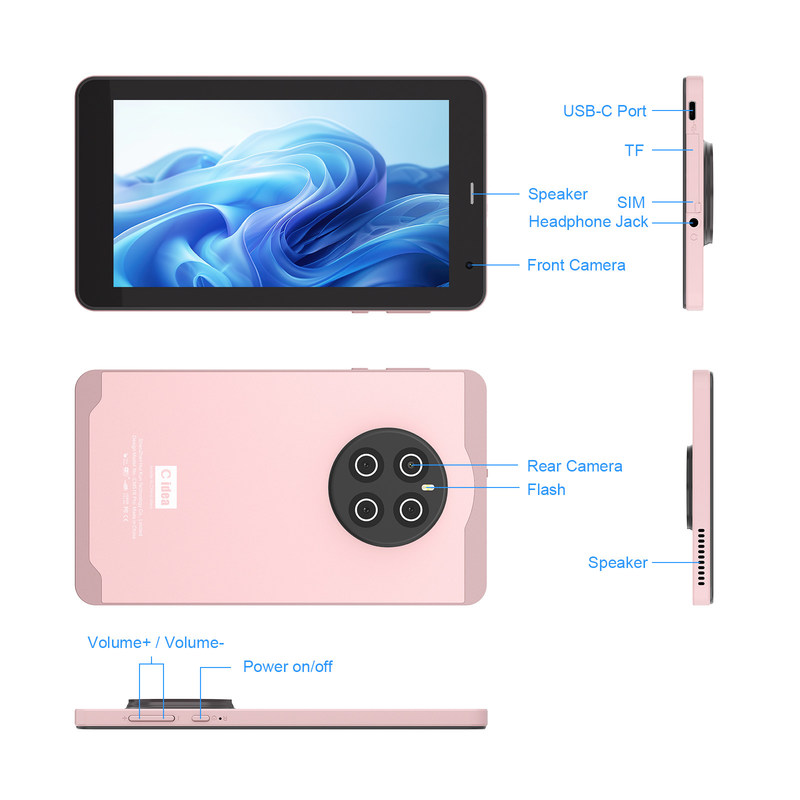 C Idea Tabletes de 7 polegadas com SIM Wifi Android Tablet PC para estudantes CM518 Pro Pink