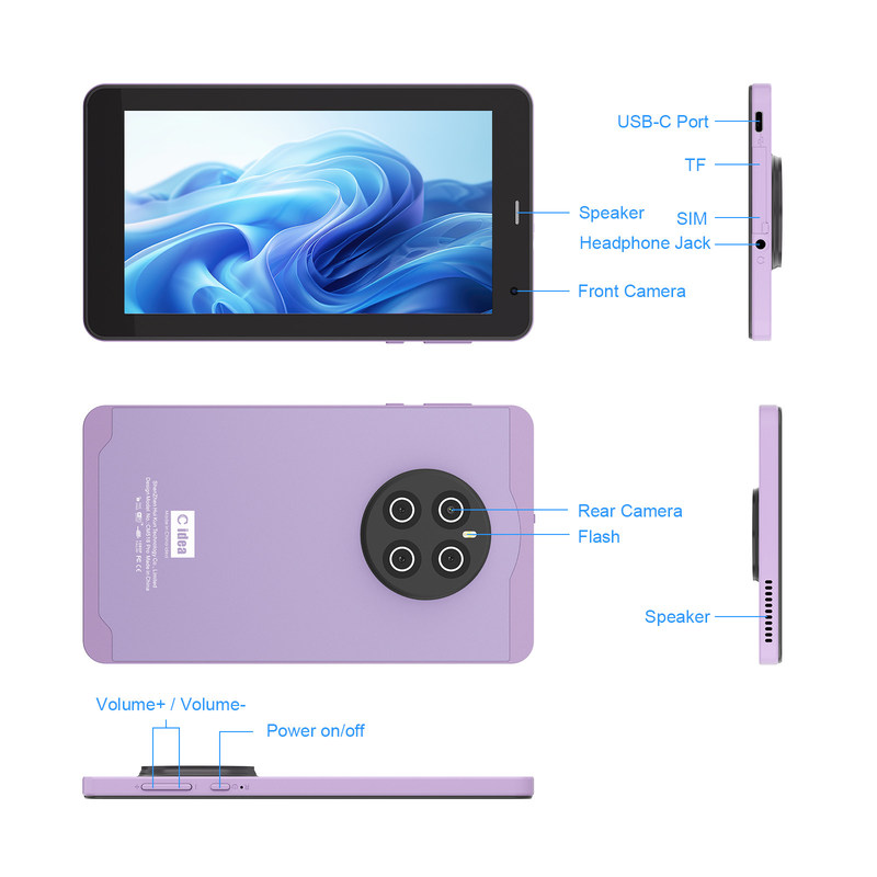 C Idea Android 13 com 6000mAh 7 polegadas tablets tablets educacionais PC com caneta CM518 Pro Purple