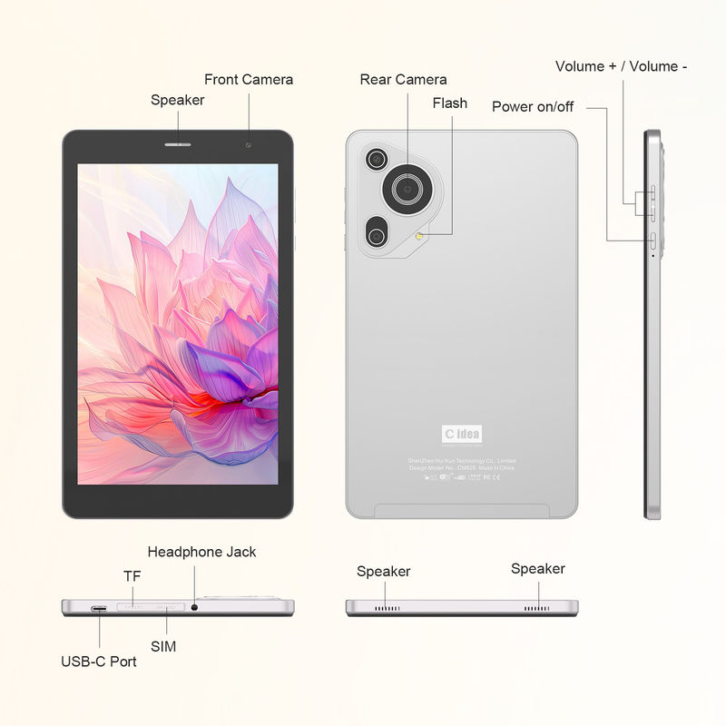 C Idea 8 polegadas tablets Dual câmera touch screen Smart Tablet Pc com chamadas de telefone CM828 Prata