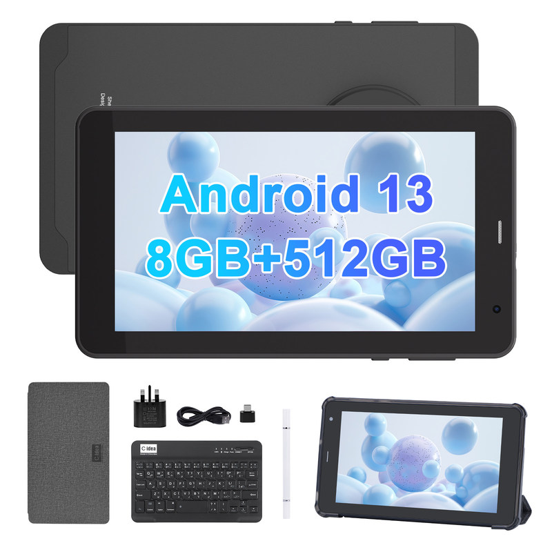 C Idea 7 Inch Tab, 8GB de RAM, 512GB de armazenamento, slot SIM, Android 13 Tablet PC para estudantes   CM518pro preto