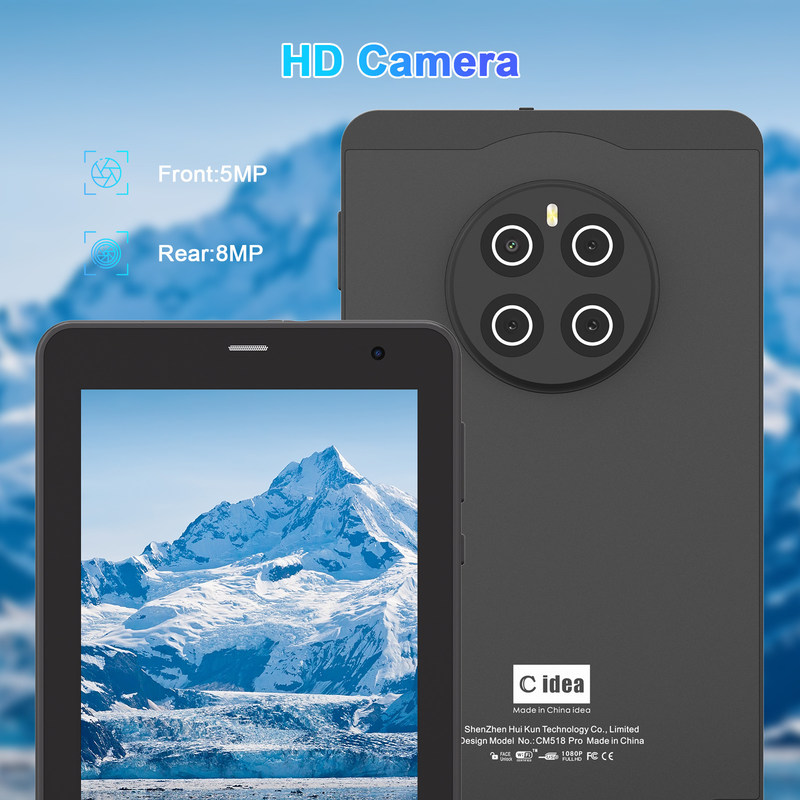 C Idea 7 Inch Tab, 8GB de RAM, 512GB de armazenamento, slot SIM, Android 13 Tablet PC para estudantes   CM518pro preto
