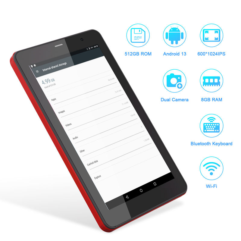 C Idea Tablet Android 13 de 7 polegadas, Dual Câmera, Suporte Sim, Tablets de tela sensível ao toque para alunos CM518pro Vermelho