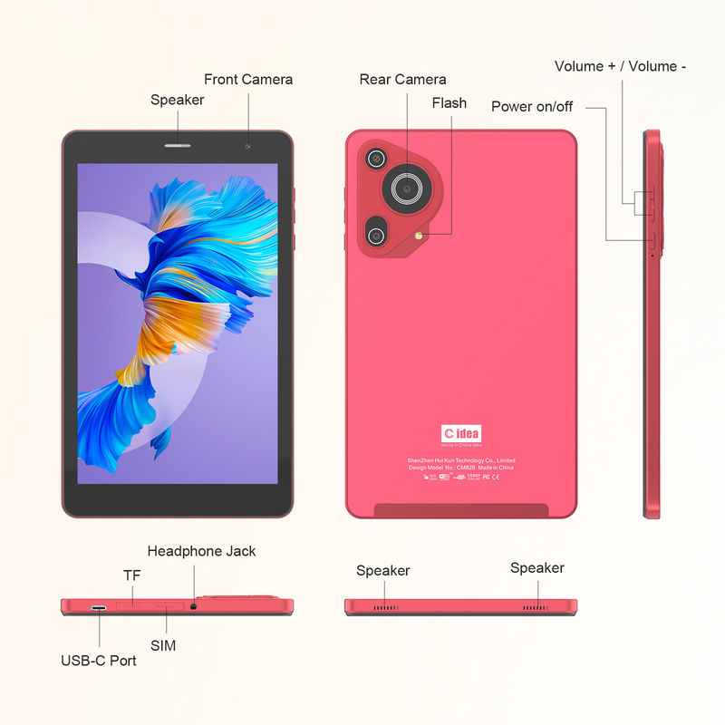 C Idea 5G Android Tablet 8 polegadas Tablet para estudantes com SIM e Wifi Cm828 Vermelho