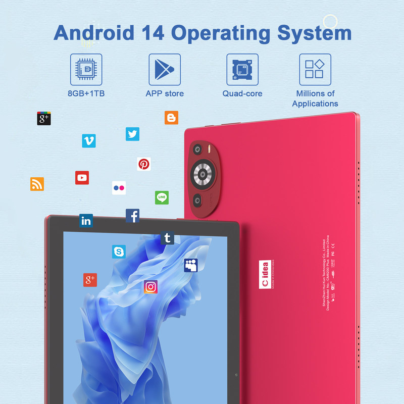 C Idea 10,1 polegadas Android 14 Smart Tablet Pc com Dual SIM e Pen CM8200Plus vermelho