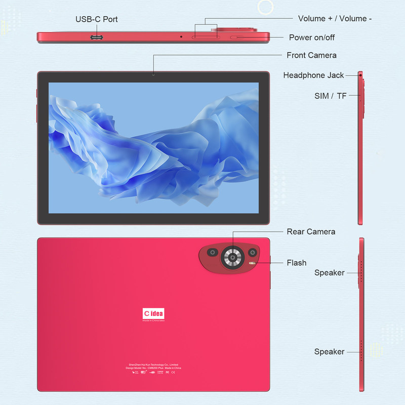 C Idea 10,1 polegadas Android 14 Smart Tablet Pc com Dual SIM e Pen CM8200Plus vermelho
