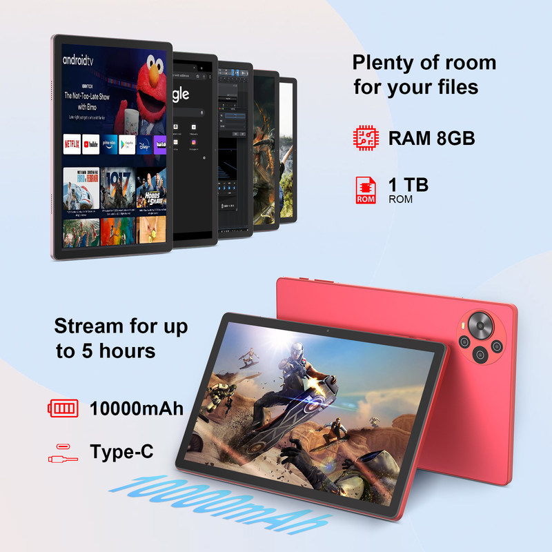 C Idea Android 14 Tablet 2k Screen Tablet educacional para estudantes com teclado e mouse CM10500 Plus Vermelho