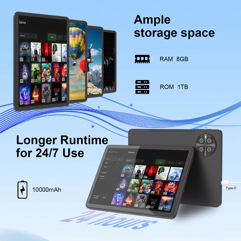 C Idea 10,1 polegadas Android 15 Tablet 8GB RAM 1TB ROM Modelo CM8800plus Preto