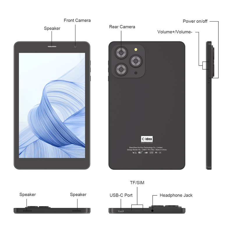 Tablet Wifi C idea de 8 polegadas com 8+512GB de armazenamento, processador Quad Core, tela IPS touchscreen 800x1280 CM817 Pro