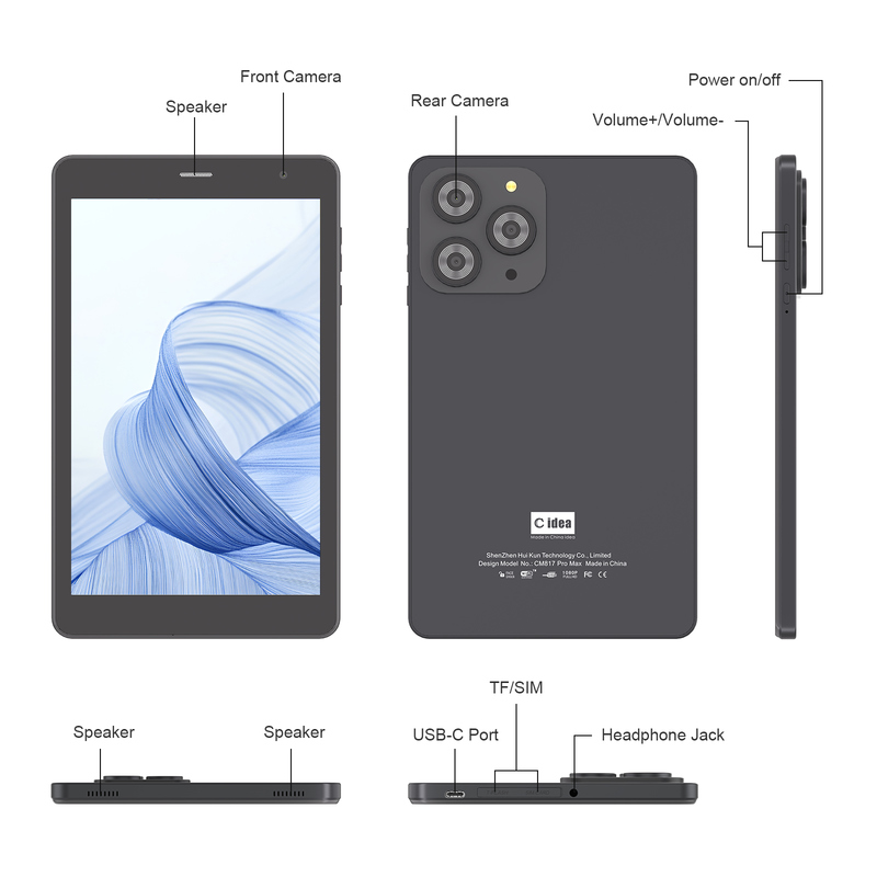 C ideia Tablet Wifi de 8 polegadas com 8+512GB de armazenamento Quad Core Processador 800x1280 IPS Touchscreen vermelho CM817 Pro