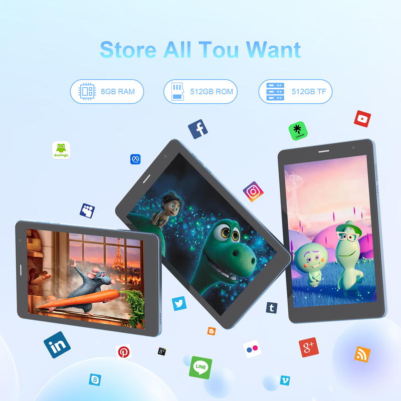 Tablet Wifi C idea de 8 polegadas com 8+512GB de armazenamento, processador Quad Core, tela IPS touchscreen 800x1280 azul CM817 Pro