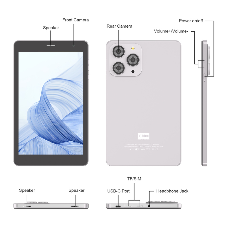 C ideia Tablet Wifi de 8 polegadas com 8+512GB de armazenamento Quad Core Processador 800x1280 IPS Slicer de tela sensível ao toque CM817 Pro