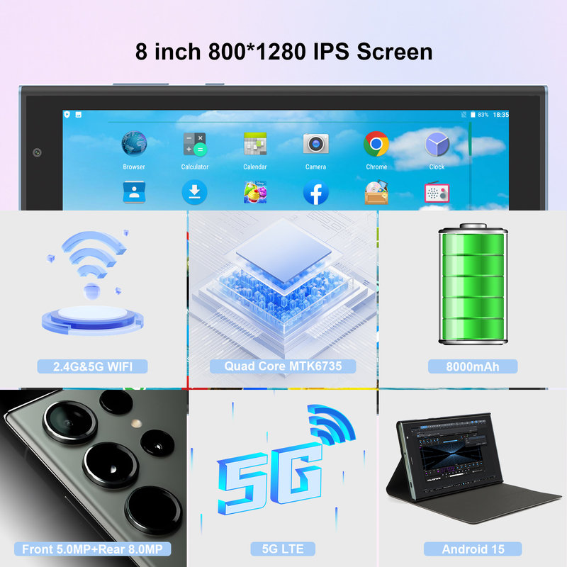 C ideia Tablet Wifi de 8 polegadas com 8+512GB de armazenamento Quad Core Processador 800x1280 IPS Touchscreen azul CM824