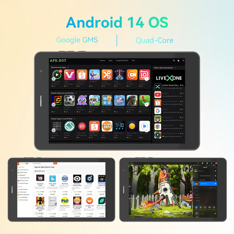 C idea Youth 8 Inch Tablet Android 15 com tela de luz preta, WiFi, 8GB + 512GB, 800*1280 IPS incell CM828