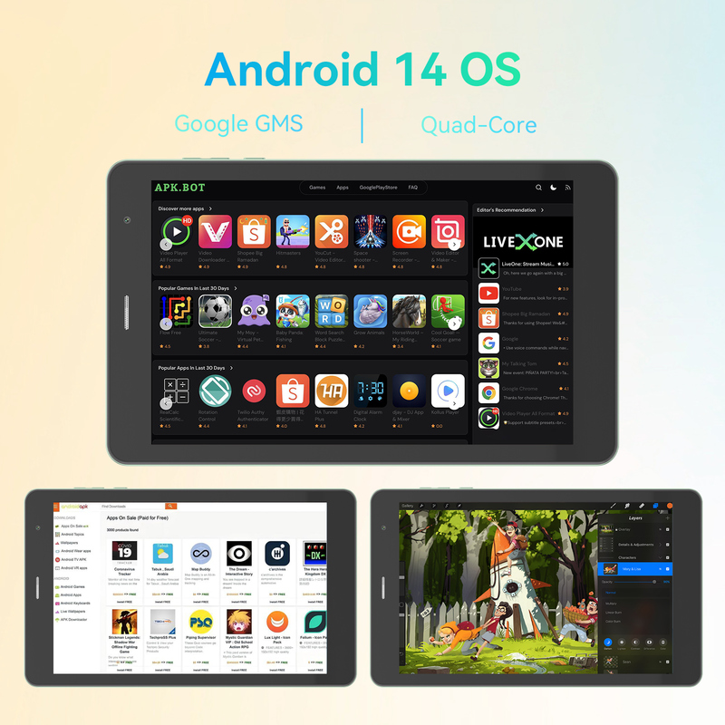 C ideia Youth verde 8 Inch Tablet Android 15 com slot de cartão tf, WiFi,8GB +512GB, 800*1280 IPS incell CM828