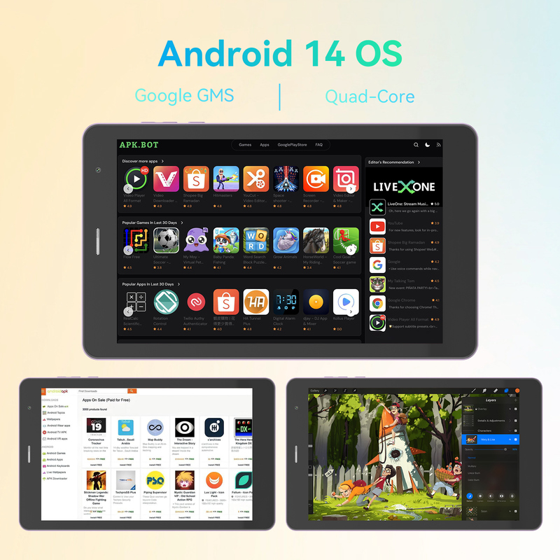 C idea Youth Purple 8 Inch Tablet Android 15 com slot de cartão tf, WiFi, 8GB + 512GB, 800*1280 IPS incell CM828