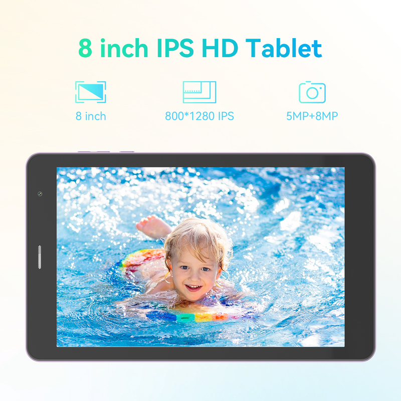 C idea Youth Purple 8 Inch Tablet Android 15 com slot de cartão tf, WiFi, 8GB + 512GB, 800*1280 IPS incell CM828