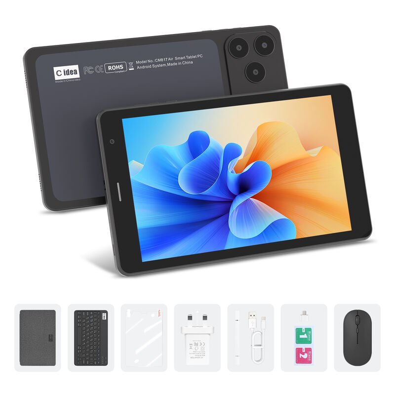 Tablet Wifi C idea de 7 polegadas com capa, 8+256GB de armazenamento, processador Quad Core, tela sensível ao toque IPS de 600x1024 CM517 air