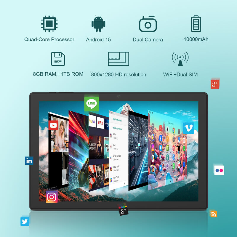 C Idea 10.1 polegadas Tablet PC Dual Camera Wi-Fi HD Resolução de tela capacitiva 8GB RAM 1TB ROM Entretenimento e uso comercial (preto)