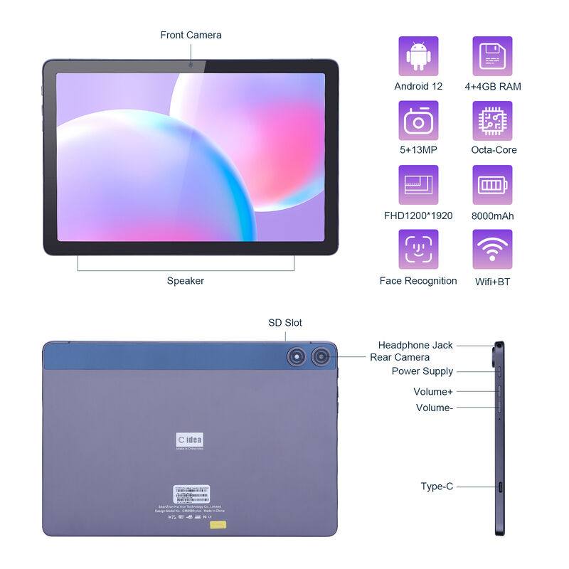 C Idea Android Tablet FHD 1200 * 1920 Com bateria de 6000mAh 10.1 polegadas Tablet PC P1250