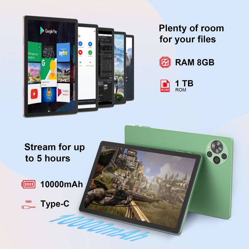 C Idea Factory 10.36 polegadas Tablet 8GB RAM + 1TB ROM Dual Camera Android 14 Tablet Com Cartão SIM para Adultos CM10500 Plus (verde)