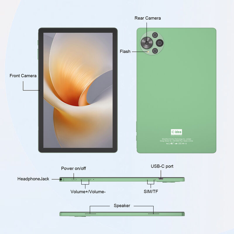 C Idea Factory 10.36 polegadas Tablet 8GB RAM + 1TB ROM Dual Camera Android 14 Tablet Com Cartão SIM para Adultos CM10500 Plus (verde)