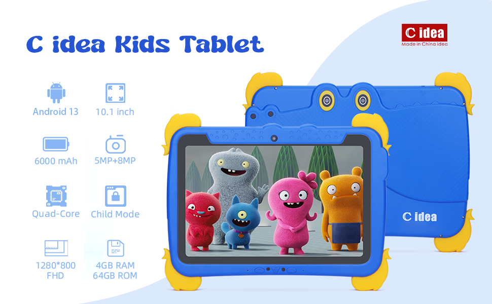 C ideia 10,1 polegadas Kids Tablet PC Com Caso Proteção para Olhos ips HD Screen Pre-Instalar IWAWA P1150