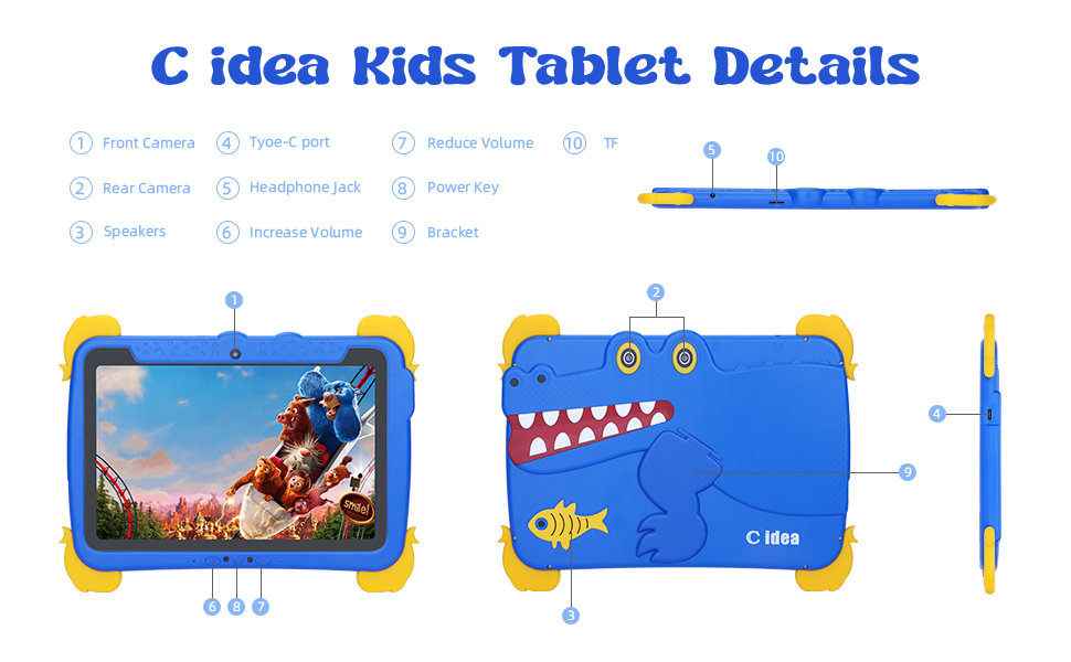 C ideia 10,1 polegadas Kids Tablet PC Com Caso Proteção para Olhos ips HD Screen Pre-Instalar IWAWA P1150